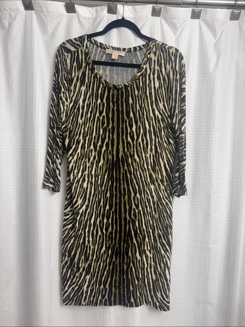 MICHAEL Michael Kors Black, Cream & Army Green Animal Print Shift Dress